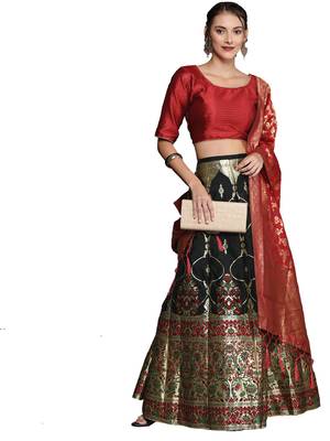 Black woven Art Silk semi stitched lehenga 1