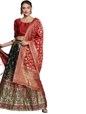 Black woven Art Silk semi stitched lehenga 2