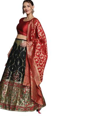 Black woven Art Silk semi stitched lehenga 3