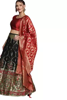 Black woven Art Silk semi stitched lehenga