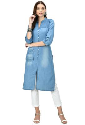 Blue plain denim ethnic-kurtis 1