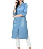 Blue plain denim ethnic-kurtis