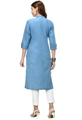 Blue plain denim ethnic-kurtis 2