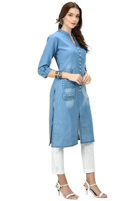 Blue plain denim ethnic-kurtis 3