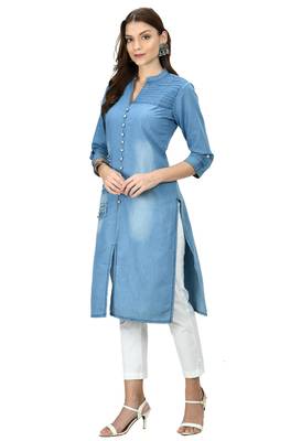 Blue plain denim ethnic-kurtis 4