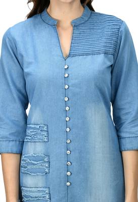 Blue plain denim ethnic-kurtis 5