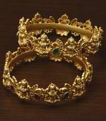 Matte Finished Red and Green Stone Embellished Temple Bangles BD439