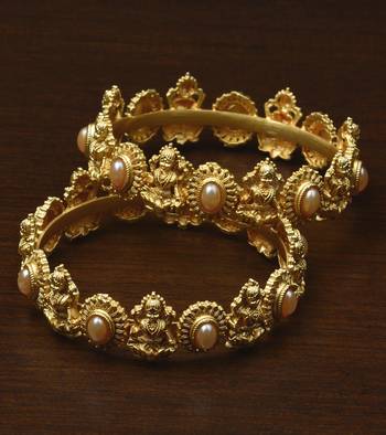 Matte Gold finish pearl embellished temple bangles 1