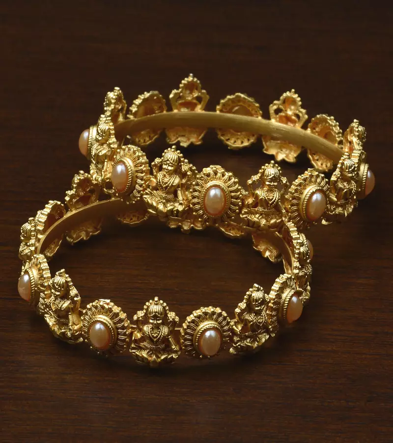 Matte Finished Pearl Embellished Temple Bangles BD440