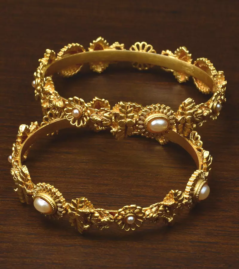 Matte Finished Pearl Embellished Temple Bangles BD441