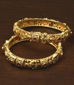 Matte Finished Red Stone and Pearl Embellished Temple Bangles BD443