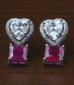 Rhodium Plated Ruby Embellished American Diamond Earrings 216ED528