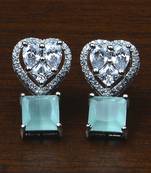 Rhodium Plated Mint Stone Embellished American Diamond Earrings 216ED529