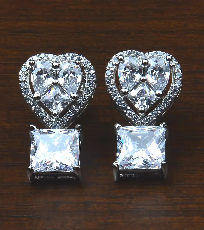 Rhodium Plated AAA CZ Embellished American Diamond Earrings 216ED530