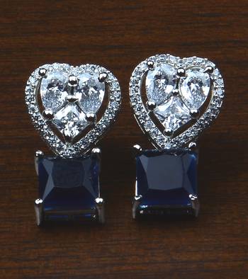 Rhodium Plated Sapphire Embellished American Diamond Earrings 216ED531 1