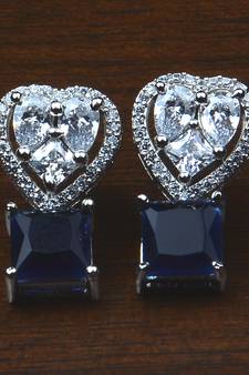 Rhodium Plated Sapphire Embellished American Diamond Earrings 216ED531