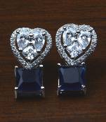 Rhodium Plated Sapphire Embellished American Diamond Earrings 216ED531