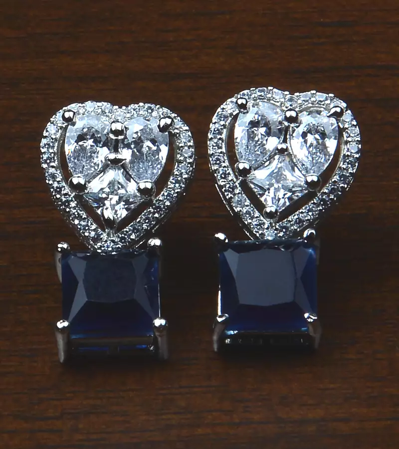 Rhodium Plated Sapphire Embellished American Diamond Earrings 216ED531