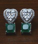 Rhodium Plated Emerald Embellished American Diamond Earrings 216ED532