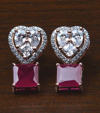Rose Gold Plated Ruby Embellished American Diamond Earrings 216ED534 1