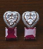 Rose Gold Plated Ruby Embellished American Diamond Earrings 216ED534