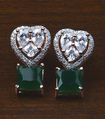 Rose Gold Plated Emerald Embellished American Diamond Earrings 216ED535 1
