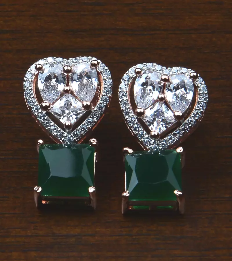 Rose Gold Plated Emerald Embellished American Diamond Earrings 216ED535