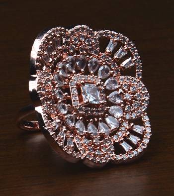 Rose Gold Plated Adjustable American Diamond Finger Ring FR26 1