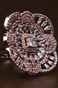 Rose Gold Plated Adjustable American Diamond Finger Ring FR26