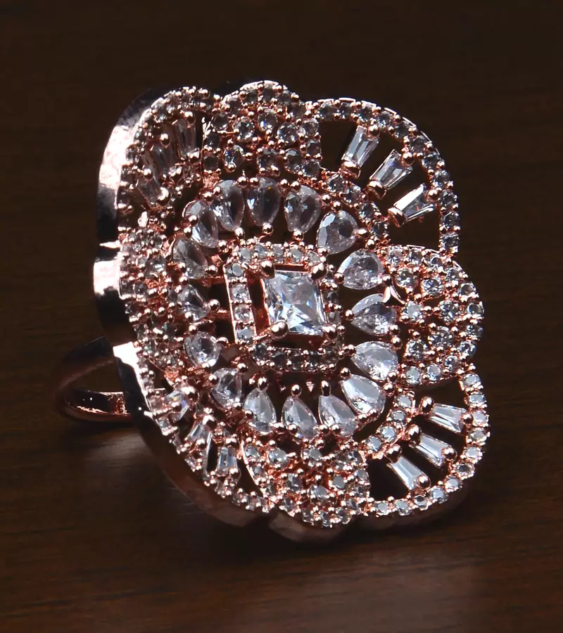 Rose Gold Plated Adjustable American Diamond Finger Ring FR26