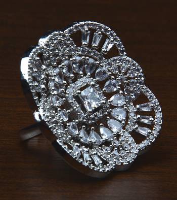 Rhodium Plated Adjustable American Diamond Finger Ring FR29 1