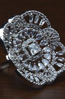 Rhodium Plated Adjustable American Diamond Finger Ring FR29