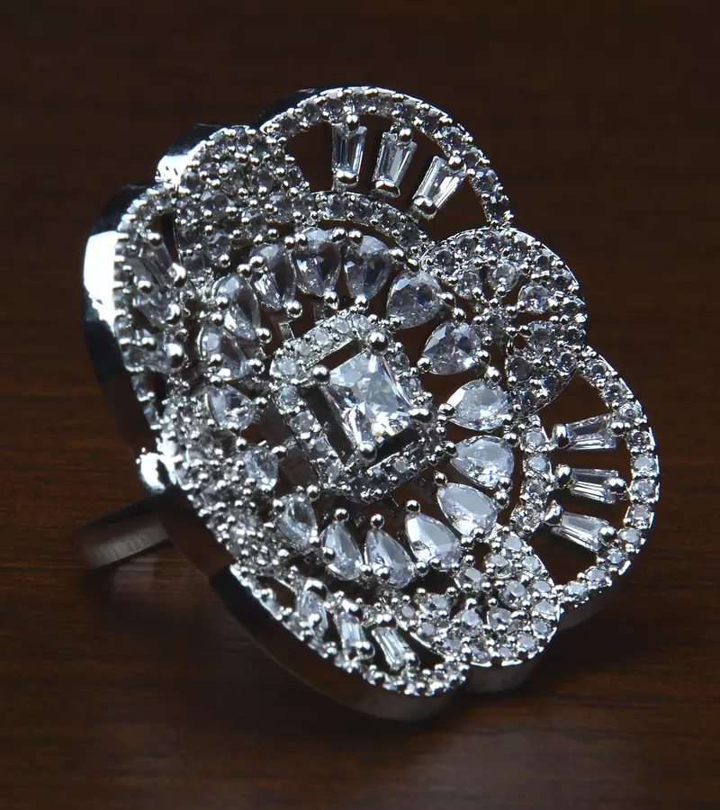 Rhodium Plated Adjustable American Diamond Finger Ring FR29