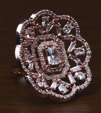 Rose Gold Plated Adjustable American Diamond Finger Ring FR32 1