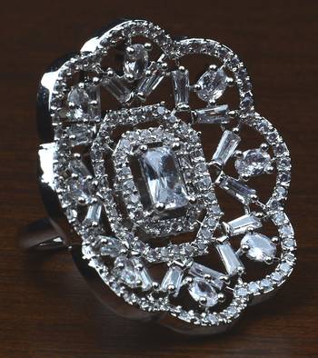 Rhodium Plated Adjustable American Diamond Finger Ring FR35 1