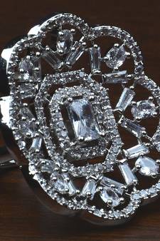Rhodium Plated Adjustable American Diamond Finger Ring FR35