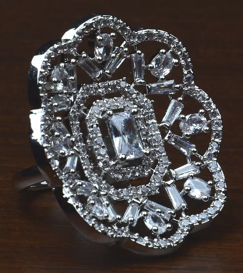 Rhodium Plated Adjustable American Diamond Finger Ring FR35