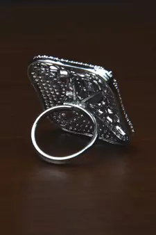 Rhodium Plated Baby Pink Stone Embellished Adjustable American Diamond Finger Ring FR39