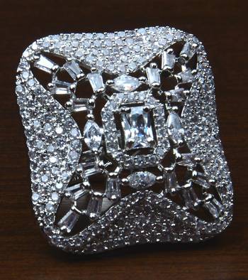 Rhodium Plated Adjustable American Diamond Finger Ring FR40 1