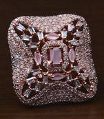 Rose Gold Plated Baby Pink Stone Embellished Adjustable American Diamond Finger Ring FR41