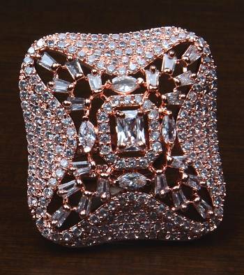 Rose Gold Plated Adjustable American Diamond Finger Ring FR42 1