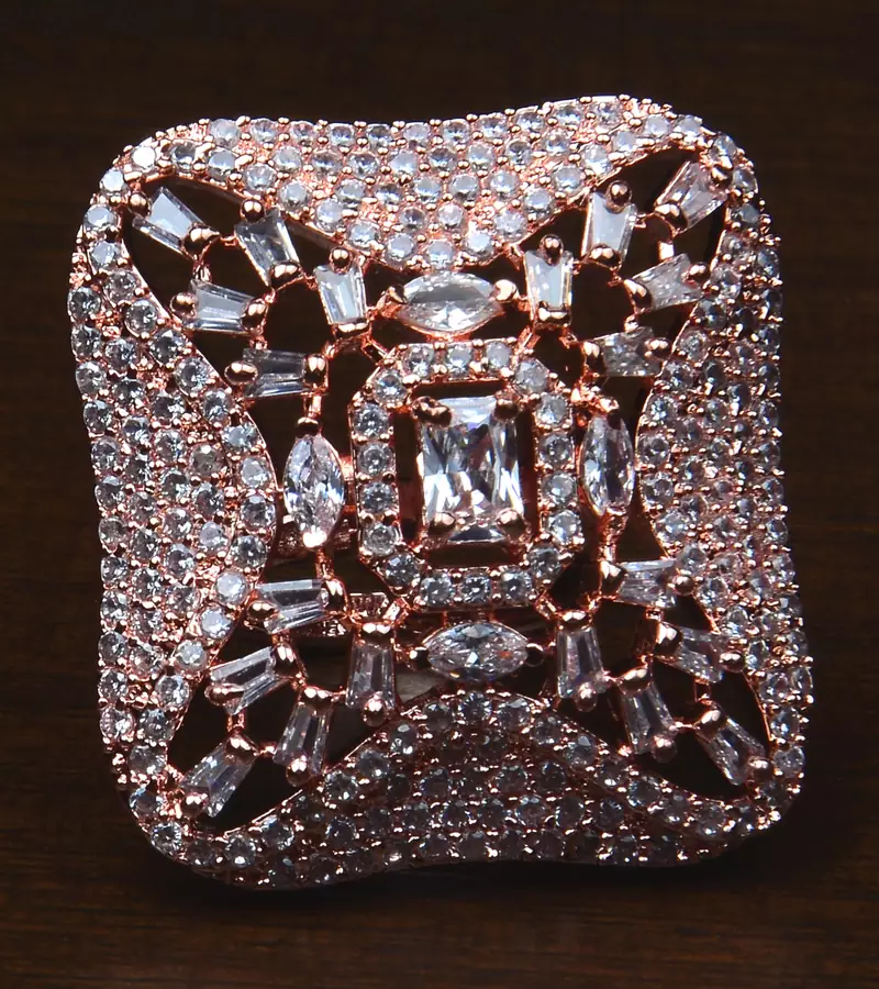 Rose Gold Plated Adjustable American Diamond Finger Ring FR42