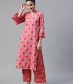 Pink printed rayon cotton-kurtis With Palazzos