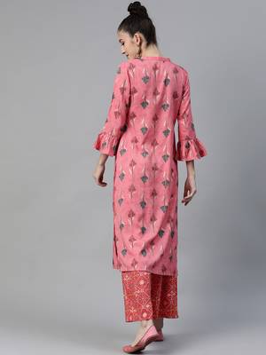Pink printed rayon cotton-kurtis With Palazzos 2