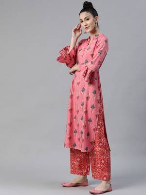 Pink printed rayon cotton-kurtis With Palazzos 5