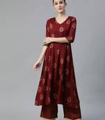 Maroon printed rayon cotton-kurtis With palazzos