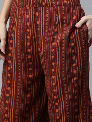 Maroon printed rayon cotton-kurtis With palazzos 2