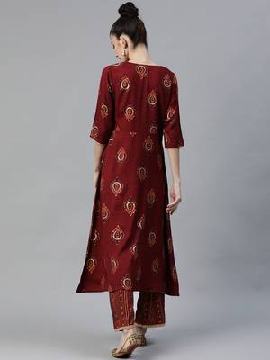 Maroon printed rayon cotton-kurtis With palazzos 3