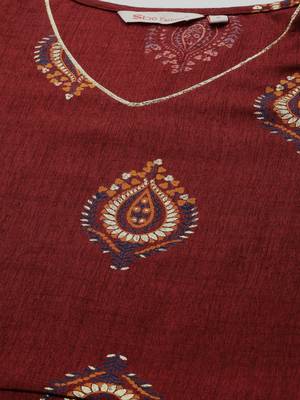 Maroon printed rayon cotton-kurtis With palazzos 4