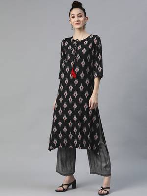 Black printed rayon cotton-kurtis with Palazzos 1